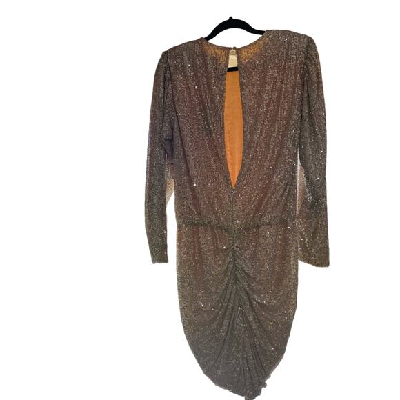 RETROFÊTE Gold Flynn ruched sequined tulle mini dress size L - Picture 9 of 15